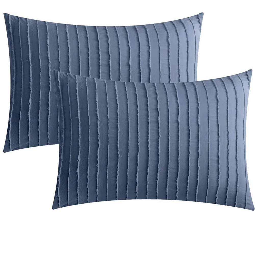 2 Pack Blue Pillowcases Standard Size,‎ Soft Microfiber Striped Tufted 20x26"